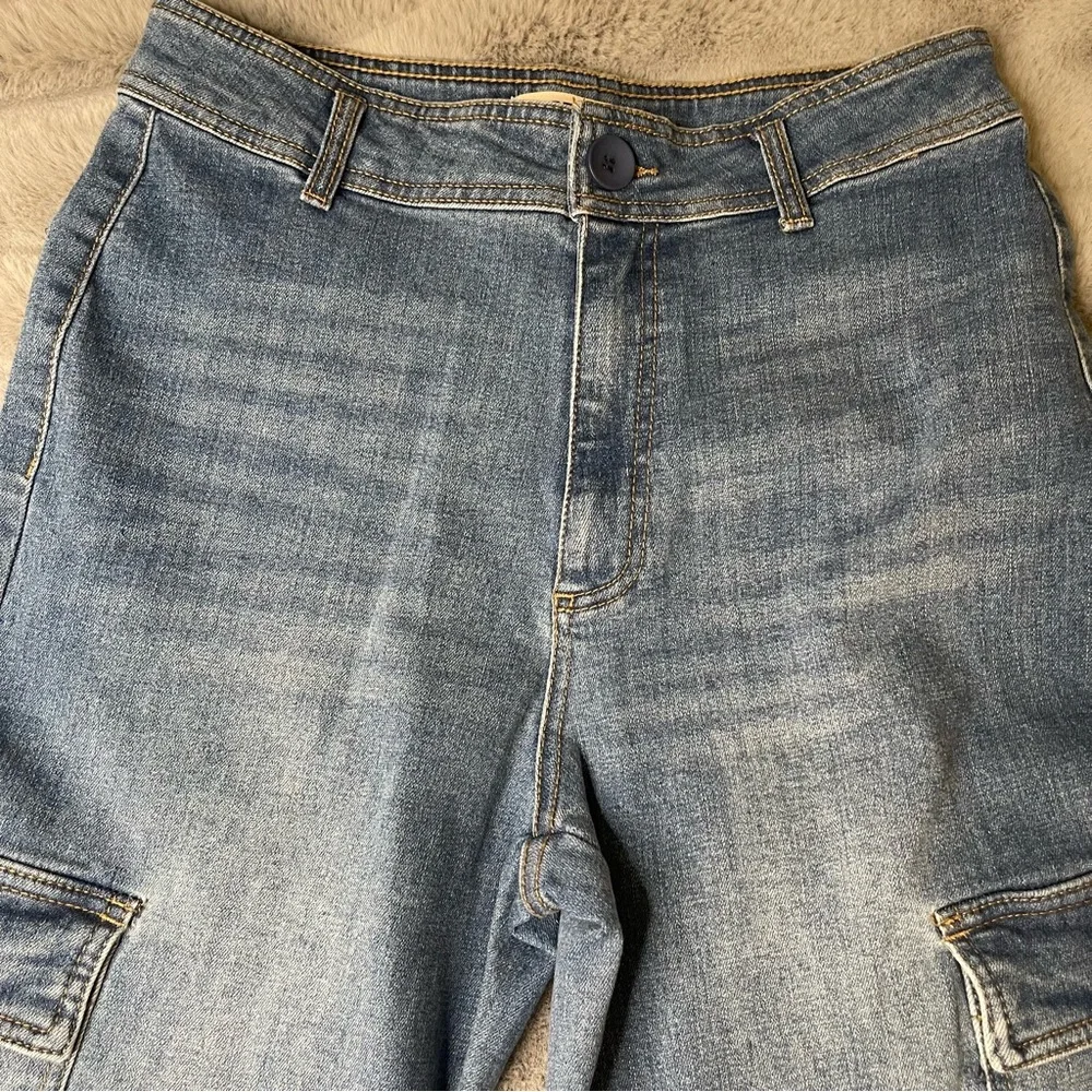 OAT New York High-Rise Cargo Wide Leg Jeans Utility Denim 10/30 Blue Casual